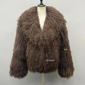 Damen Echt Mongolisch Pelzmantel Umlegekragen Warm Echtpelz Jacke Oberbekleidung Heiß - Bild 1 von 41