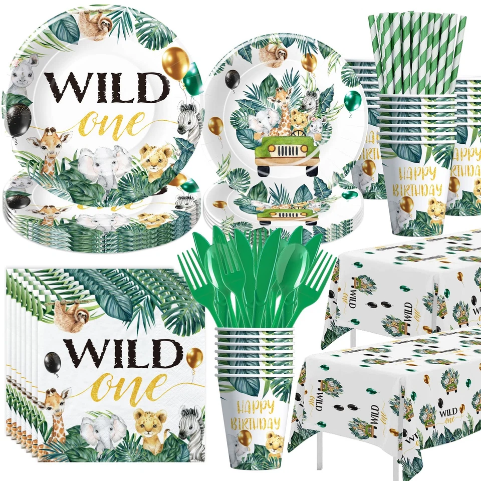 Vajilla Wild Decorations para 1ª - Safari de Animales de la Selva Primera Fiesta Suministro... Foto 1 de 4