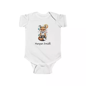 Geometric Fox Infant Bodysuit - Cute Baby Outfit for Everyday Wear ~ Custom Text - Picture 1 of 19