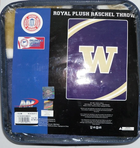 NCAA Washington Huskies Blanket Royal Plush Raschel Throw 60" x 80" Northwest Cover