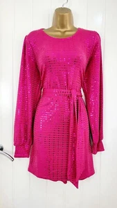 BIBA Short Tunic Dress Stretch Sequin Sleeve Evening Party Pink Size 10 12 M NEW - Picture 1 of 6