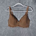 Natori Bra 36C Feathers Contour Plunge Underwired Lace Brown Adjustable Lined