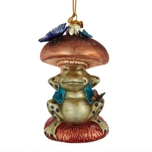 Schlafender Frosch mit Pilz Glas Ornament 4,25" - Bild 1 von 1