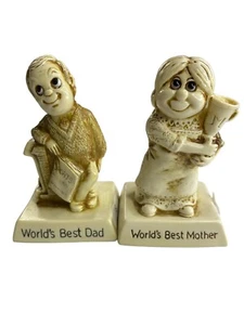 VINTAGE Worlds Best Mother & Dad Russ Berrie Figurine Set USA Made Great Cond. - Picture 1 of 2