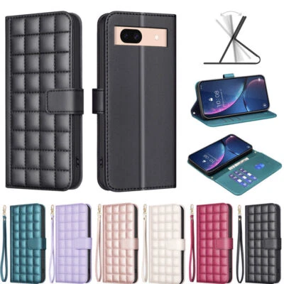 Magnetic Grid Leather Wallet Strap Phone Case For Google Pixel 8 9 Pro XL 8A - Image 1 of 4