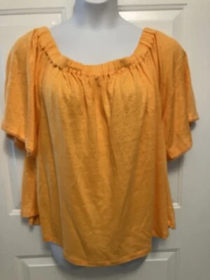 NUEVO CON ETIQUETAS Chico's 100% Lino XL Camisa Campesina Top Manga Corta Volantes Naranja Talla 3 Foto 1 de 4