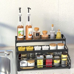 Rustproof Pull-out Drawer Seasoning Rack Black Pull Out Storage Rack for Home - Picture 1 of 8