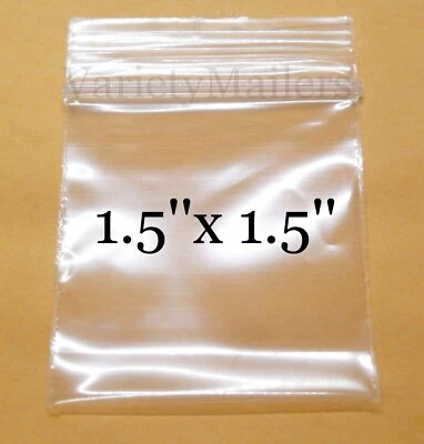 100 Tiny Reclosable Storage Bags 1.5 x 1.5 Small 2 Mil Thick Seal-Top Baggies - Image 1 of 4