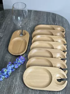 Ironwood Gourmet Canape Tray 8.5”Acacia Wood Holds Wine Glass Cocktail Set of 8 - Picture 1 of 11