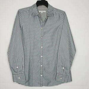 FOX CROFT size 8 women's NO-Iron Button Up Shirt Striped Gray Blue long sleeve 8