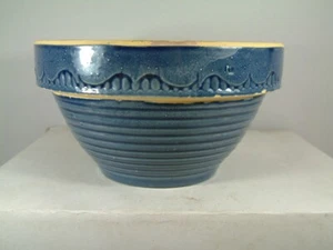 Seltene kobaltblaue McCoy Yellowware Bienenstock Ringe Wellen Rührschüssel 8" gelbe Ware - Bild 1 von 9