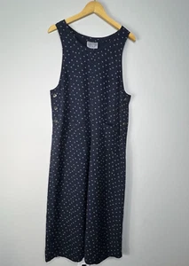 Directives Dress Size L Sleeveless Navy Blue Print Maxi 90s Cottagecore Button - Picture 1 of 13