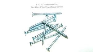 8 x 2 1/4 Screws - Countersunk (CSK) Pozi Twinthread Zinc Plated - Picture 1 of 9