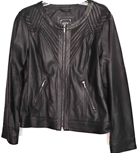 Buckle Black Jacket size L zip front, pockets & cuffs faux leather - Picture 1 of 10