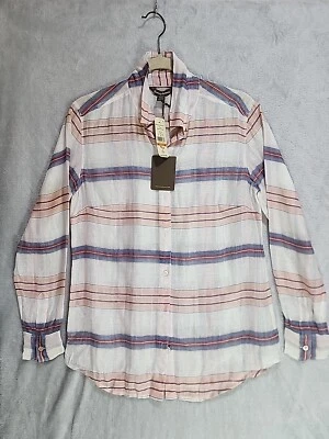 Tommy Bahama 女式小号 Costas 格子 L/S 白色衬衫纽扣全新带标签 — 第 1/4 张图片