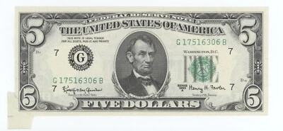 1963 A $5 Five Dollar Federal Reserve Note Error - Image 1 of 2