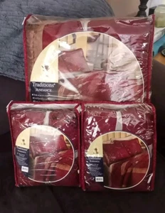 American Traditions Sundance King Quilt 100"x90" w/ 2 Shams Red Gold Beaded NEW - Picture 1 of 11