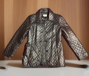 Damen NEIMAN MARCUS exklusive kleine gesteppte schwarze Lammlederjacke - Bild 1 von 10