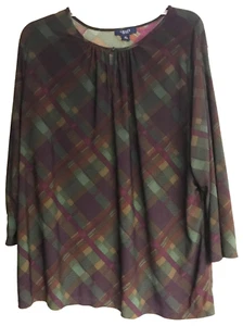 Chaps Top Plus Size 3X Stretch Long Sleeve Keyhole Pullover Purple Brown - Picture 1 of 11