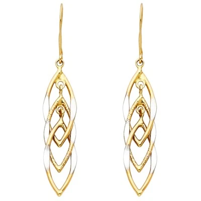 14K Two Tone Gold MUL Hanging Hollow Design Tube Earrings - Image 1 of 4