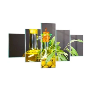 Wandbilder 125x70cm 5 tlg Glasbild Flasche Glas Olive Öl Bilder Art Wanddeko - Bild 1 von 10