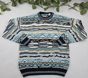 VTG Giorgio Di Firenze Coogi Style Textured Blue and Cream Knit Sweater Size M - Picture 1 of 10