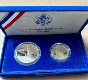 1986-S Statue of Liberty Silver Dollar and Half Dollar PROOF 2-Coin Set w/ COA - Picture 1 of 8