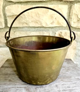 H.W. Hayden Ansonia CT Brass Kettle Pail Bucket 6" T Pat 1851 ~ Rat Tail Handle - Picture 1 of 9