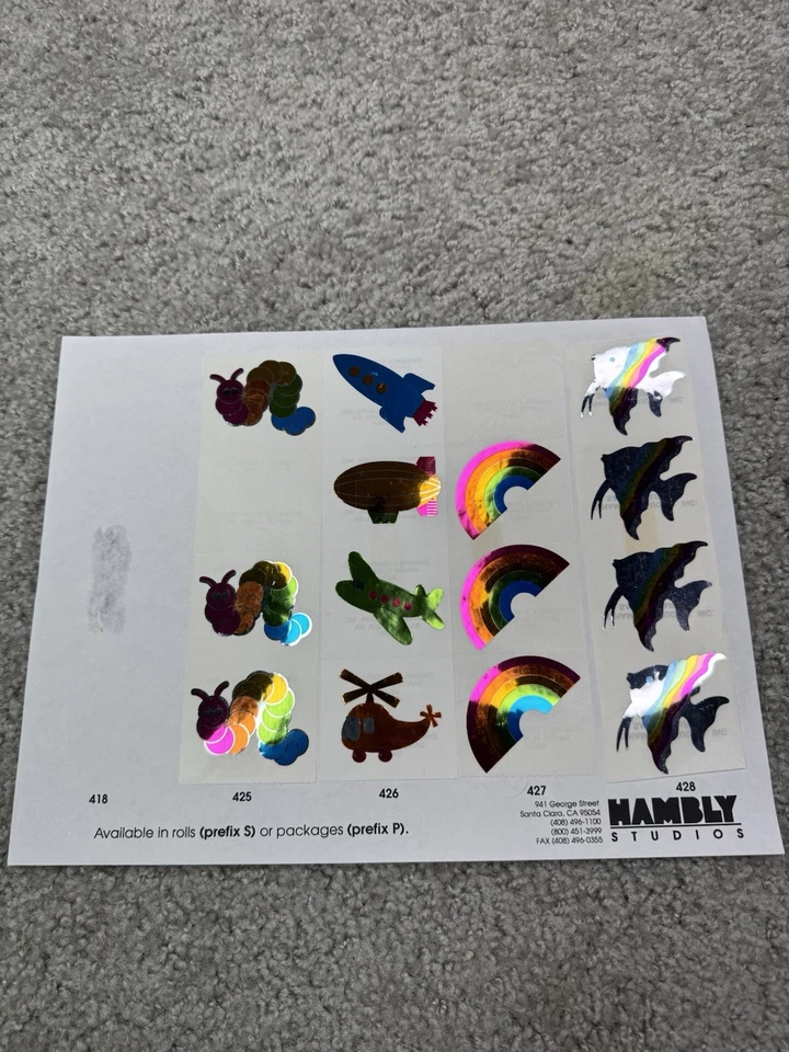 Vintage Stickers Hambly Studios Foil Rainbow Fish Caterpillar Sheet 80s RARE - Image 1 of 4