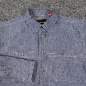 Orvis Tech Chambray Work Shirt Mens Medium Blue Long Sleeve Button Up UPF 40 - Picture 1 of 13