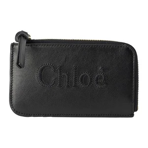 Cartera para Tarjetas Chloe SENSE Tono sobre Tono Logo Bordado en Forma de L Cremallera Negra NUEVA - Imagen 1 de 9