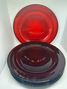 Set of Six ARCOROC France Ruby Red Dessert Plates. 7 1/2”. Mint condition. - Picture 1 of 9