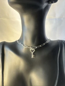 Silvery Key Stainless Steel Paperclip Chain Necklace Durable 18" Non-tarnish - Picture 1 of 5