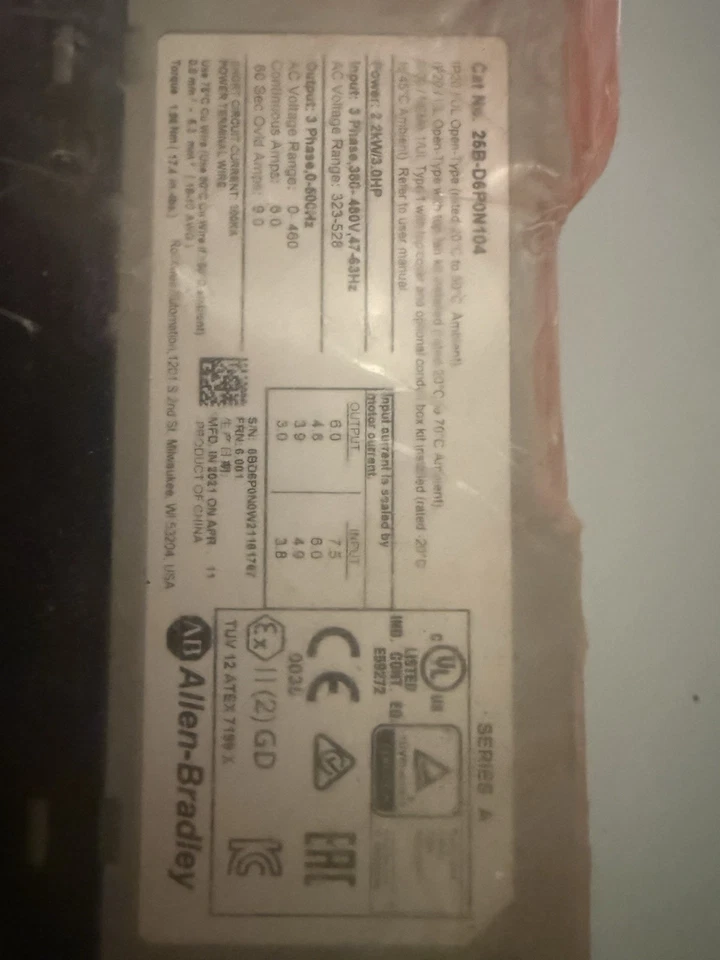 Allen Bradley 25b-d6p0n104 Powerflex 525 AC Drive 3 HP 6a 480v - Image 1 of 4