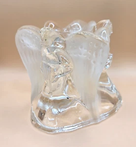 Anello Cristallo di 3 Angeli Trasparente Portacandele Votivo 3,5" X 3,5" Apertura Diam 2" - Foto 1 di 5