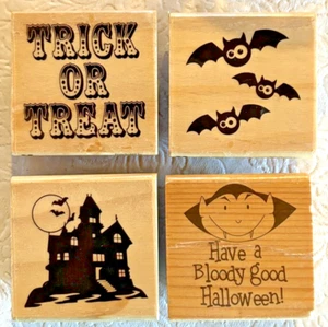 HALLOWEEN RUBBER STAMPS Set OF 4 UNUSED OOP MICHAELS 2" BATS VAMPIRE HAUNTED HO - Picture 1 of 4