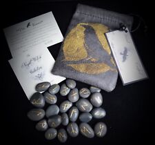 25 Raven RUNE STONES & BAG Wicca Pagan Witchcraft Viking Divination Faux Leather