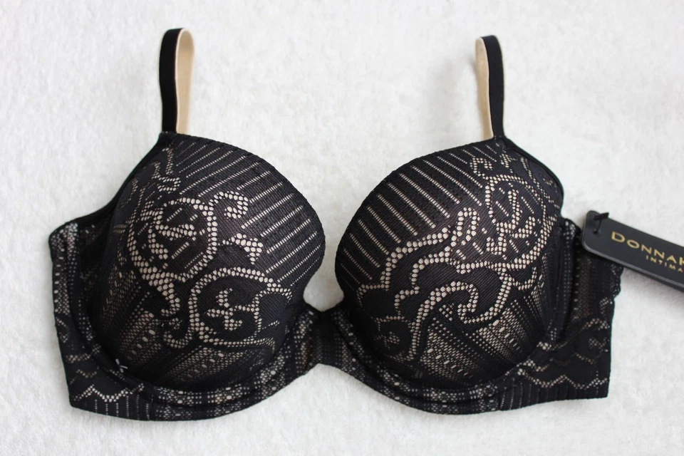 NUEVO CON ETIQUETAS DONNA KARAN 453035 "Encaje" Demi, Acolchado, Sujetador de Encaje, Negro, Talla: 32C Foto 1 de 3