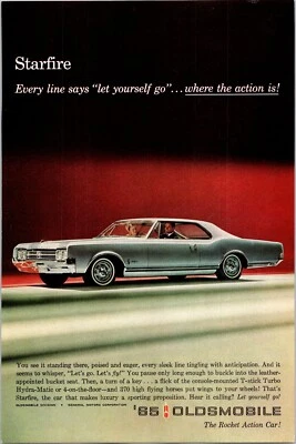 PRINT AD 1965 Oldsmobile Starfire T-Stick Turbo Hydra-Matic 6.5 x 10 - Image 1 of 3