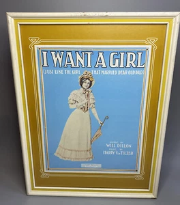 Accessorio da parete vintage Turner stampa musica spartiti incorniciato I Want A Girl Tilzer - Foto 1 di 8