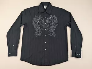 Vintage Y2K Avirex Shirt Adult Medium Black Embroidered Button Up - Picture 1 of 12