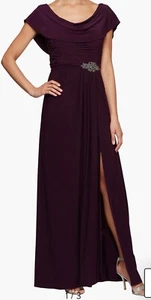 Alex Evenings Cowl Neck Beaded Waist Gown Size 24W Cocktail Formal Wedding Blue - Picture 1 of 14