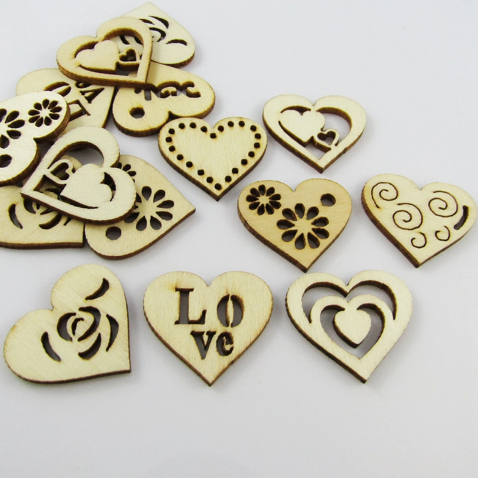 20pcs Laser Cut Wood Love Hearts Cabochons Scrapbooking Cards & More! - image 1 of 1