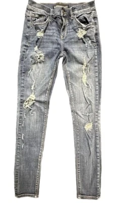 Express Mia Mid Rise Legging Size 2 Destroyed Dark Wash Blue Jeans - Image 1 of 4