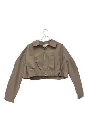 Jaqueta feminina Zara grande L cropped plissada cáqui bege zíper completo 2753/034 nova com etiquetas - Imagem 1 de 4