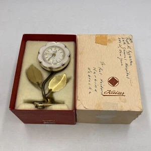 Kaiser 2 Rubis Small Flower Alarm Clock Wide Up Vintage WORKS & IN BOX - Picture 1 of 10