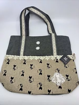 Canvas Tote Bag Atomic Siamese Cat Small Zippered Handbag Purse Mid Century Look - Image 1 of 4