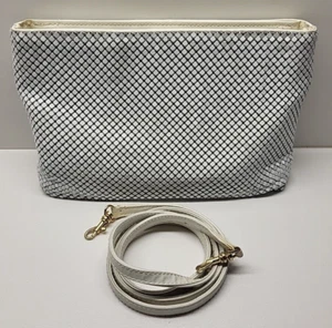 Vintage WHITING and DAVIS White Mesh Clutch Purse Bag (10" x 6" x 2") 22" Strap - Picture 1 of 10