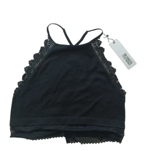 BB DAKOTA Steve Madden Bralette Crop Tank Top Size LARGE Lace detail Black - Picture 1 of 11