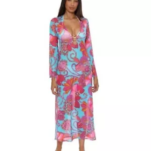 TRINA TURK MEILANI MESH MAXI DRESS COVER UP, TURQUOISE MULTI, NWT $178 - Picture 1 of 4